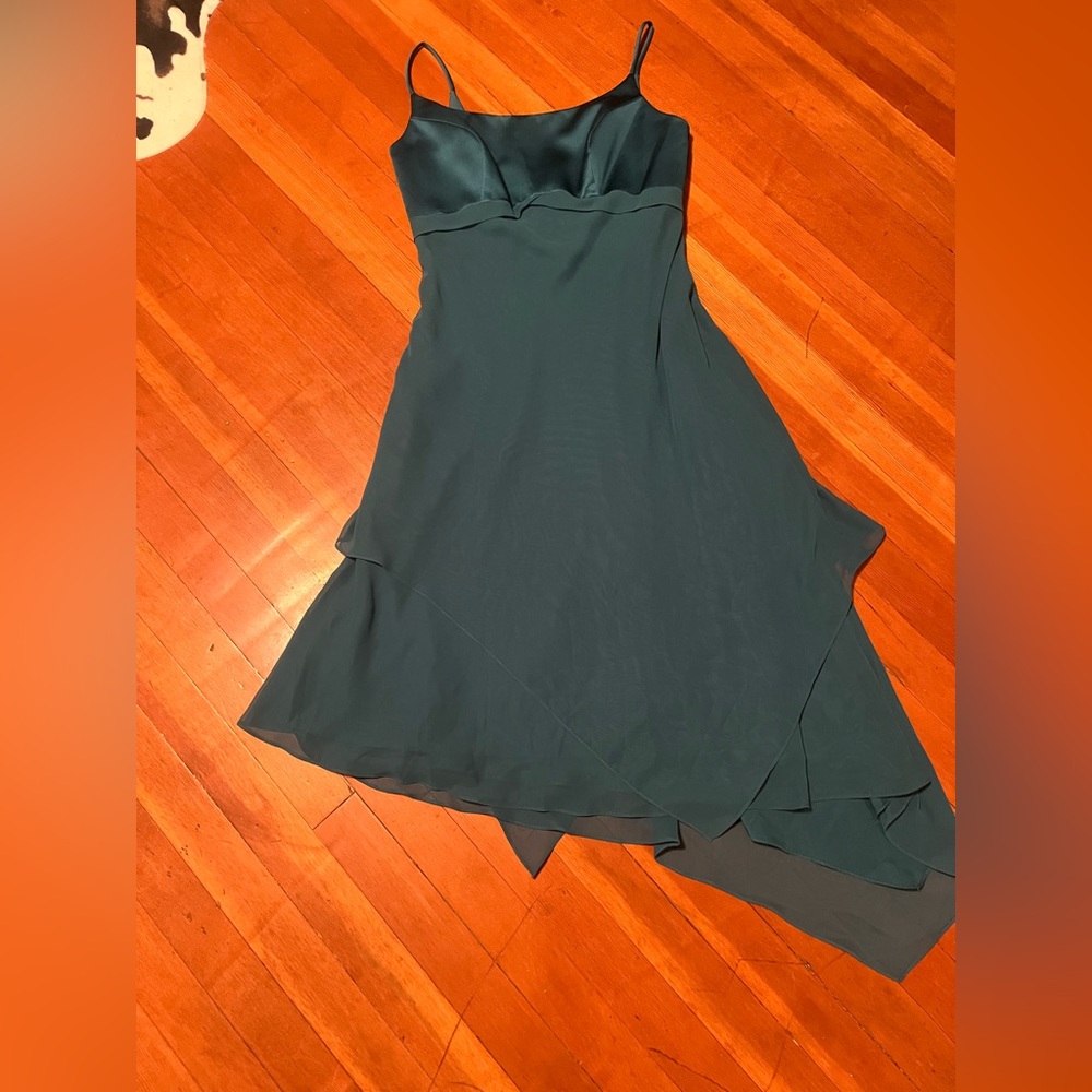 Gorgeous angle cut teal dress